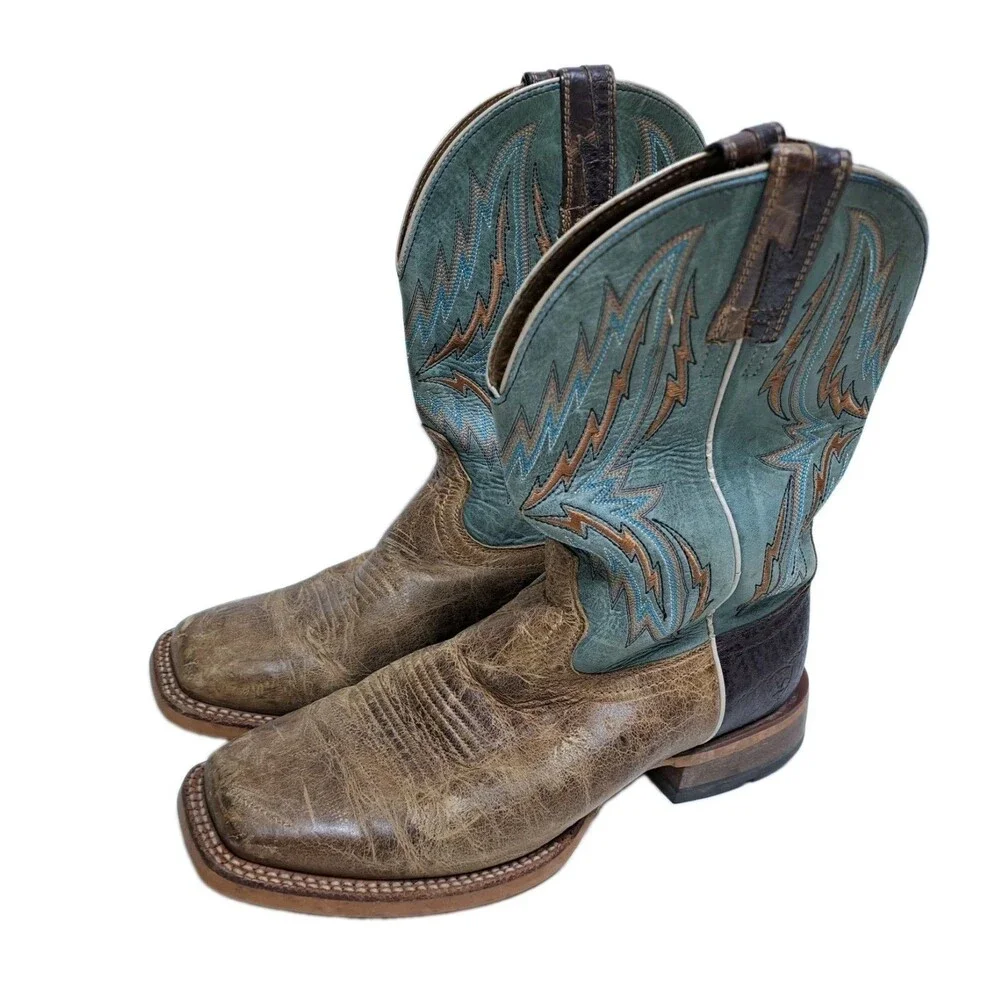 Ariat Arena Rebound Western Boots Men's 9EE Blue Brown Turquoise Cowboy Leather